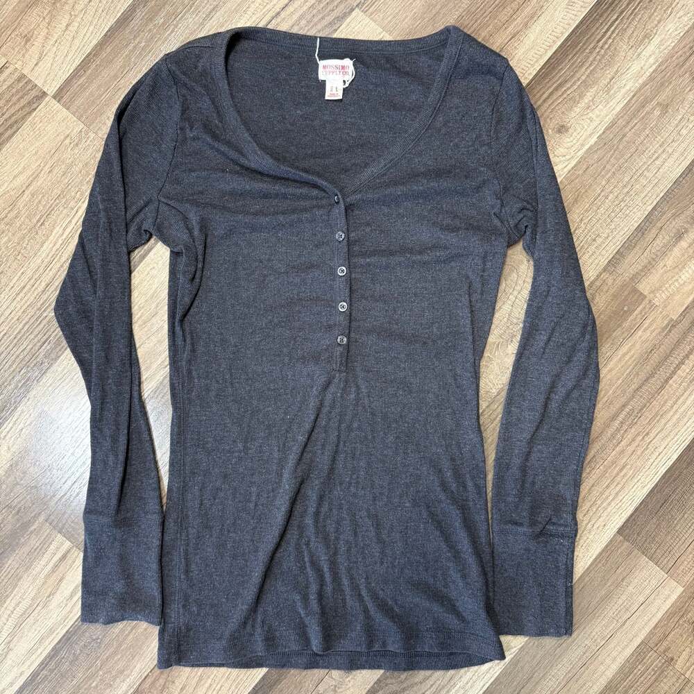 Mossimo Supply Co. Charcoal Gray Ribbed Long Sleeve Button Henley Top